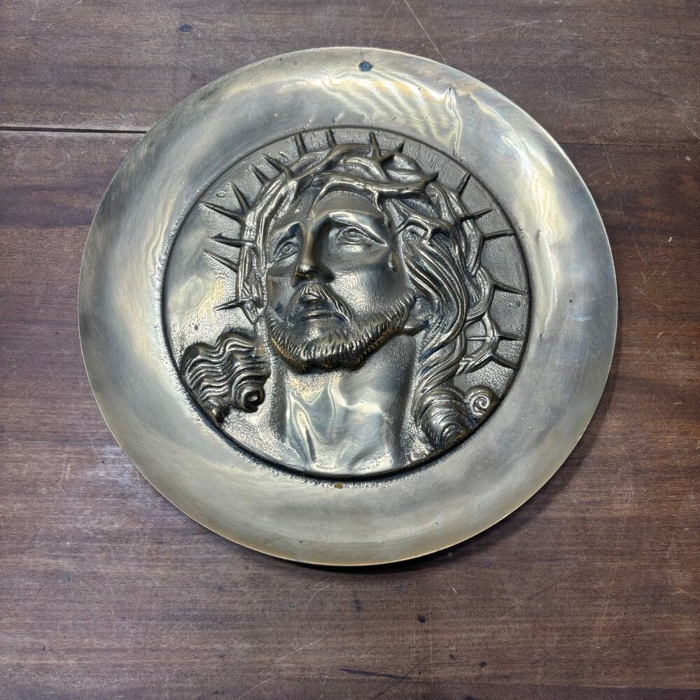 Vintage Solid Brass Jesus Christ Crown of Thorns Wall Plaque